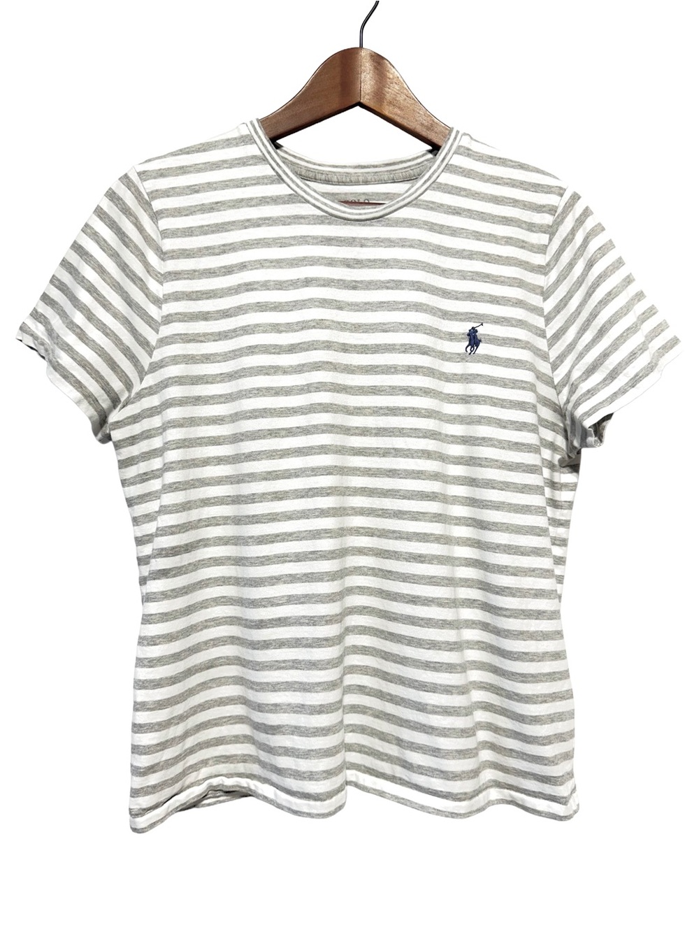 Polo Ralph Lauren XL Gray White Striped Pony Logo Tee